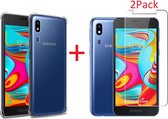Hoesje Geschikt Voor Samsung Galaxy A2 Core Anti Shock Hoesje TPU Back Cover Met 2pack glazen Screenprotector - Transparant