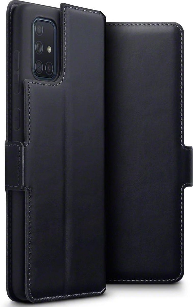 Qubits - lederen slim folio wallet hoes - Samsung Galaxy A71 - Zwart