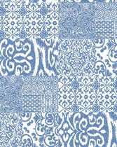 Barok behang Profhome VD219149-DI vliesbehang hardvinyl warmdruk in reliëf gestempeld in collage stijl glanzend blauw wit 5,33 m2