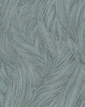 Grafisch behang Profhome VD219170-DI vliesbehang hardvinyl warmdruk in reliëf gestempeld met grafisch patroon en parelmoer effect blauw mint wit 5,33 m2