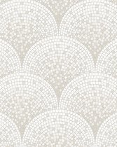 Steen tegel behang Profhome BA220041-DI vliesbehang hardvinyl warmdruk in reliëf gestempeld in tegel patroon subtiel glanzend wit crèmewit 5,33 m2