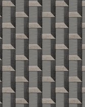 Grafisch behang Profhome DE120075-DI vliesbehang hardvinyl warmdruk in reliëf gestempeld met grafisch patroon en metalen accenten grijs antraciet zilver 5,33 m2