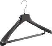 De Kledinghanger Gigant - 20 x Mantel / kostuumhanger kunststof zwart met schouderverbreding en anti-slip broeklat (2 mm schuim), 45 cm