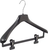 De Kledinghanger Gigant - 10 x Mantel / kostuumhanger kunststof zwart met schouderverbreding en anti-slip knijpers, 40 cm