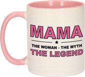 Mama the woman the myth the legend cadeau mok / beker wit en roze - 300 ml - verjaardag / Moederdag - kado koffiemok / theebeker
