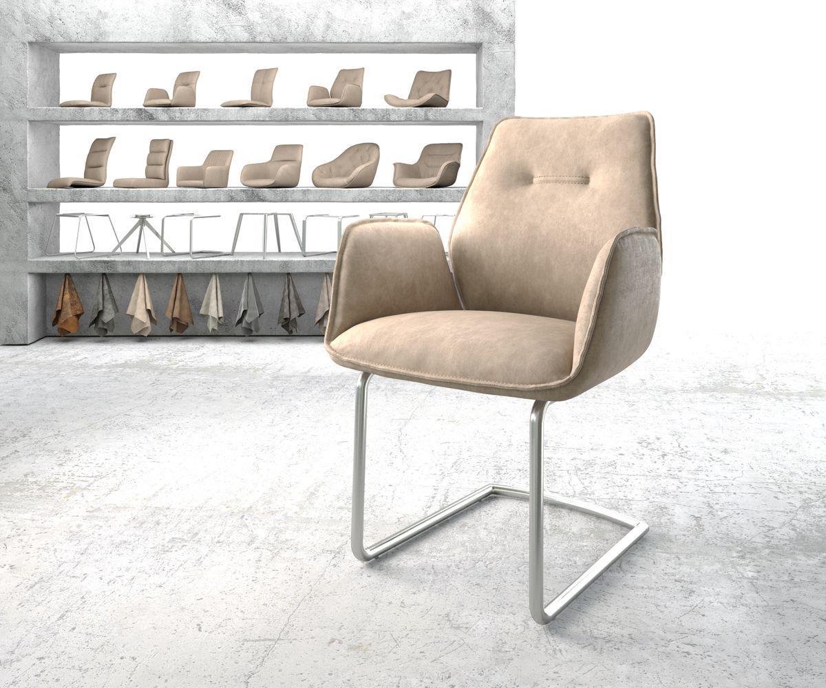 Sledestoel Zoa-Flex sledemodel rond roestvrij staal microvelours beige vintage pocketveer kern