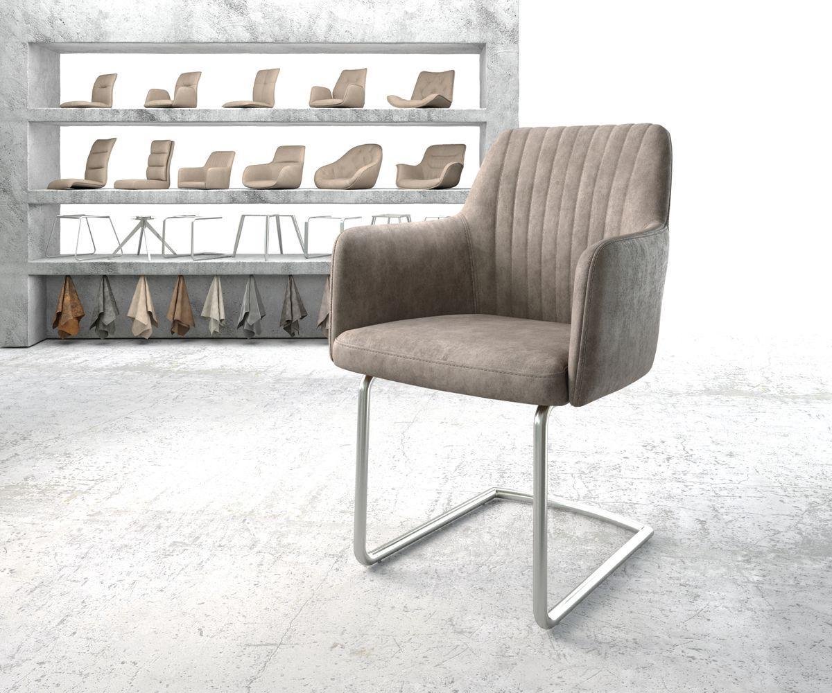 Sledestoel Greg-Flex sledemodel rond roestvrij staal microvelours taupe vintage pocketveer kern