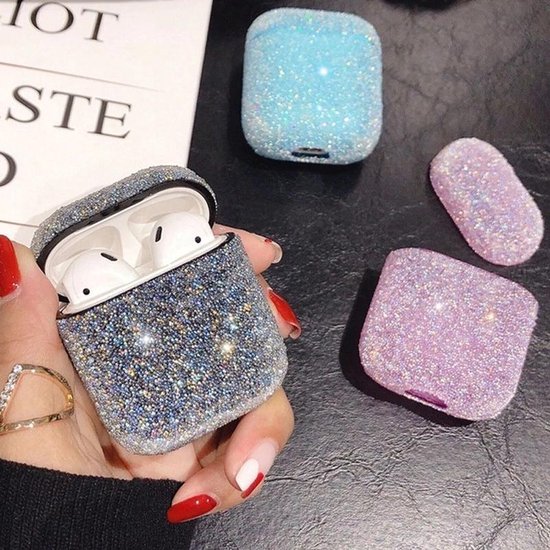 AirPods Hoesje AirPods Case Paars met Glitter Diamantjes Zirkonia Vaderdag Cadeau Vaderdag Kados Vader Cadeautjes