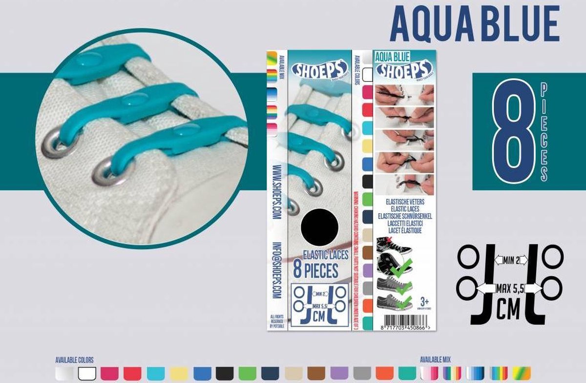 SHOEPS 8 Aqua Blue - elastische veters