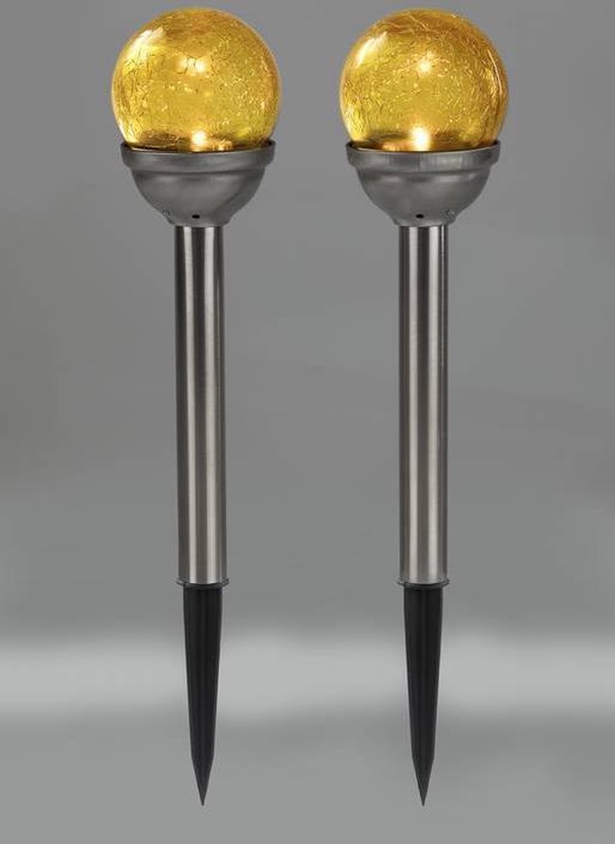 Solarverlichting LED grondspies met echt glas 2 stuks