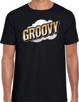 Groovy fun tekst t-shirt voor heren zwart in 3D effect M