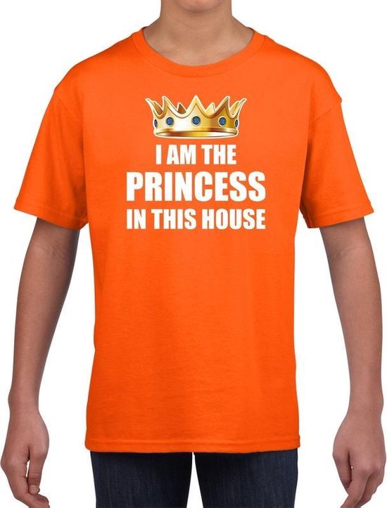 Koningsdag t-shirt Im the princess in this house oranje meisjes / kinderen - Woningsdag - thuisblijvers / Kingsday thuis vieren 164/176