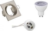 LED Spot Set - Trion - GU10 Fitting - Dimbaar - Inbouw Vierkant - Mat Nikkel - 6W - Natuurlijk Wit 4200K - Kantelbaar 80mm - BSE