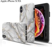 Apple iPhone X/XS Marmor Design Back Cover Hoesje - Grijs & Goud