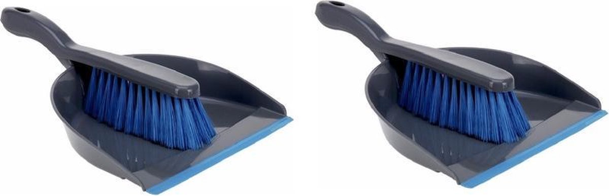 Goedkoopste 2x Kunststof stoffer en blik antraciet/blauw - voordelige huishoud artikelen