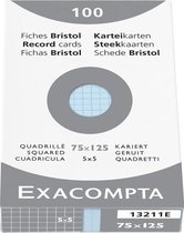 6x etui 100 steekkaarten bristol geruit 5x5 niet geperforeerd 75x125mm, Azuur