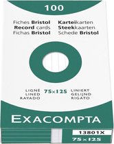 6x etui 100 steekkaarten bristol - gelijnd niet geperforeerd 75x125mm, Wit