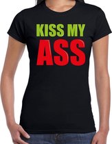 Kiss my ass fun tekst t-shirt zwart dames S