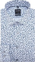 OLYMP Modern Fit overhemd - wit - licht- en donkerblauw dessin structuur - Strijkvrij - Boordmaat: 39