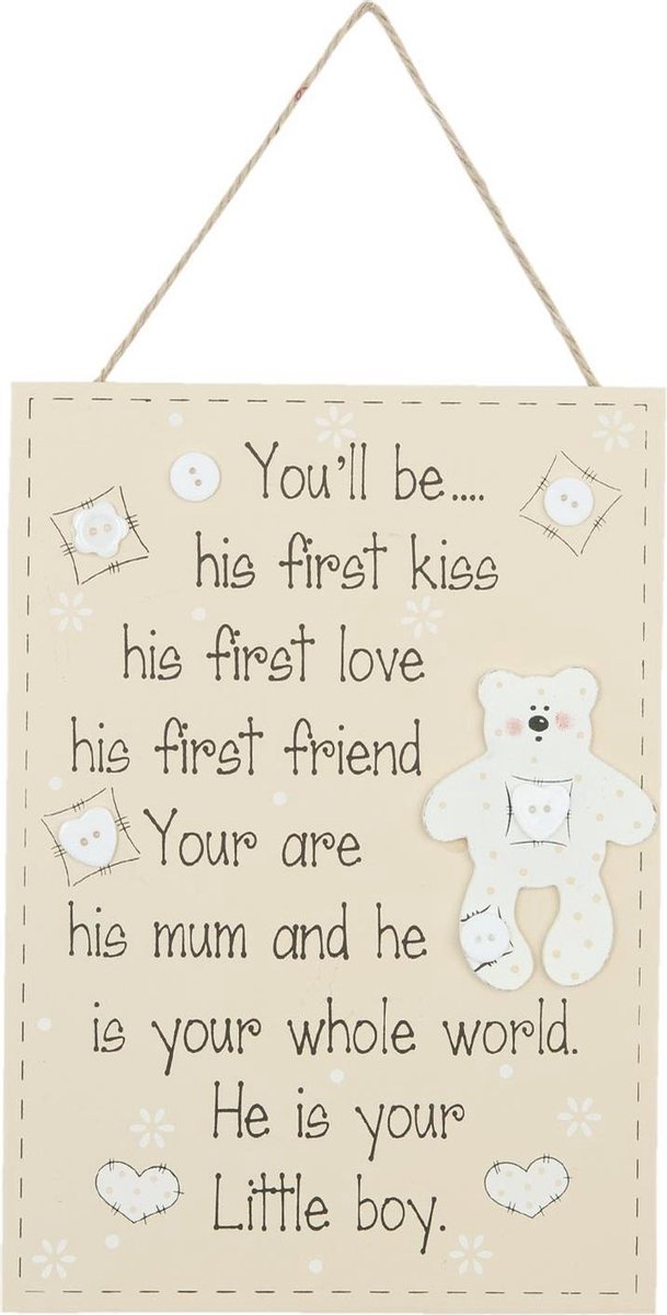 Clayre & Eef Tekstbord 6H0863 17*24 cm Creme Hout Rechthoek Wandbord Quote Bord Spreuk