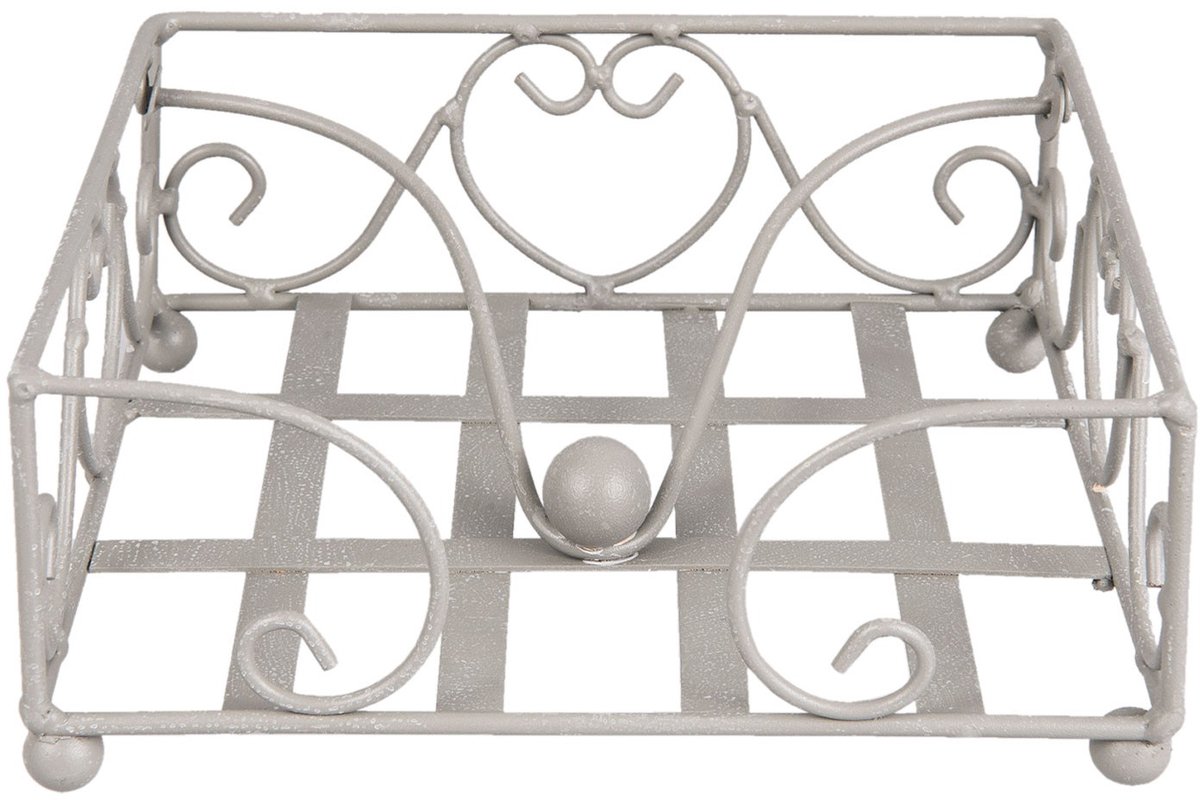 Clayre & Eef Servettenhouder 17x17x7 cm Grijs Ijzer Vierkant Hart Servethouder