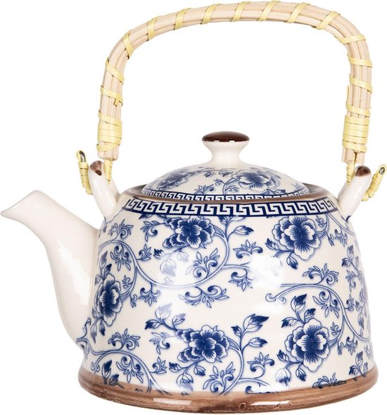Clayre & Eef Theepot met Filter 800 ml Blauw Porselein Bloemen