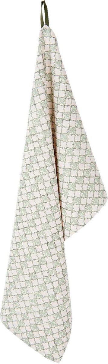 Clayre & Eef Theedoek 50x85 cm Groen Beige Katoen Ruit Keukenhanddoek