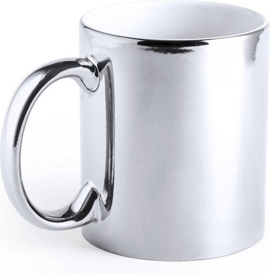 10x Metallic zilveren koffiebekers/theemokken keramisch 350 ml - Servies -  Bekers/mokken | bol.com