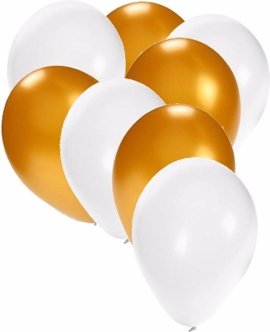 30x ballonnen wit en goud - 27 cm - witte / gouden versiering