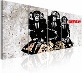 Schilderij - Banksy: Drie Apen  , horen zien zwijgen , 5 luik