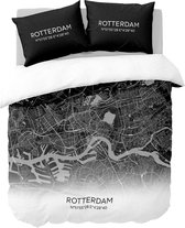 Y-NOT - Rotterdam Citymap - Dekbedovertrek - Microvezel - Eenpersoons - 140x200/220 cm - Zwart