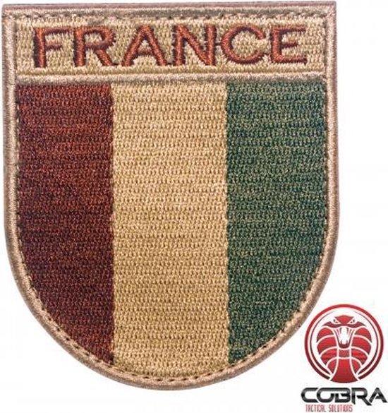 Patch brodé militaire marron drapeau français avec velcro