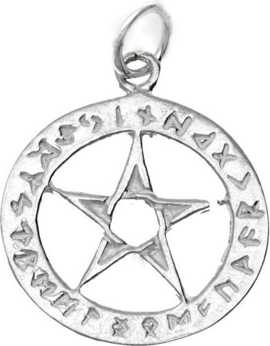 Zilveren Pentagram 25 mm runenrand kettinghanger