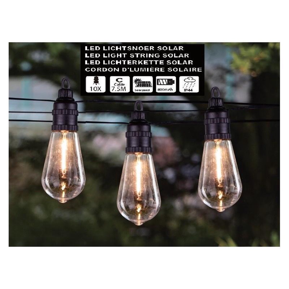 Hofftech Solar Led Lichtsnoer - 10 Led Lampen - 7.5 Meter - Warm Wit - Binnen & Buiten