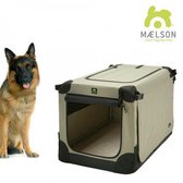 Maelson Soft Kennel - Robuuste hondenbench van zacht materiaal - Opvouwbare kennel met stevig stalen binnenframe - Beige/zwart - XXS / XS / S / M / L / XL / XXL - 105 XL