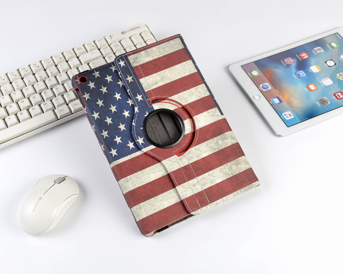 P.C.K. Boekhoesje/Bookcover/Case draaibaar hoesje USA vlag/Amerikaanse vlag geschikt voor Apple iPad 10.2 (2019) MET GLASFOLIE/TEMPEREDD GLASS