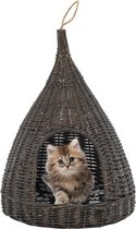 Kattenhuis met kussen tipi 40x60 cm natuurlijk wilgen grijs