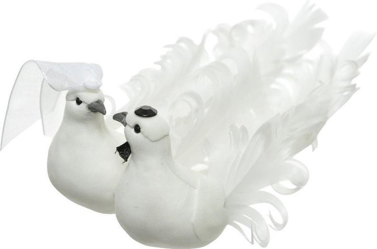 Lot de 8 petites Mini pigeons Couples Colombe en blanc avec cœur Argenté Ornement à parties Paire de chaussures de mariage décoration 3,5 x 4 cm avec Collage Tourterelles Mariage pigeons 2 noires 