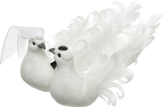 Décoration de couple mariage oiseaux colombes blanches 16 cm sur clip -  Décorations... | bol.com