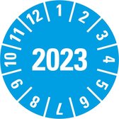 Keuringssticker met jaartal 2023 op boekje, blauw 15 mm - 420 per boekje