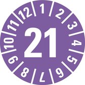 Keuringssticker met jaartal 21 per boekje, paars 35 mm - 60 per boekje