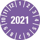 Keuringssticker met jaartal 2021 op vel, paars 15 mm - 60 per vel