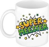 Super meester cadeau koffiemok / theebeker wit met sterren - 300 ml - keramiek - cadeau / bedankje meester