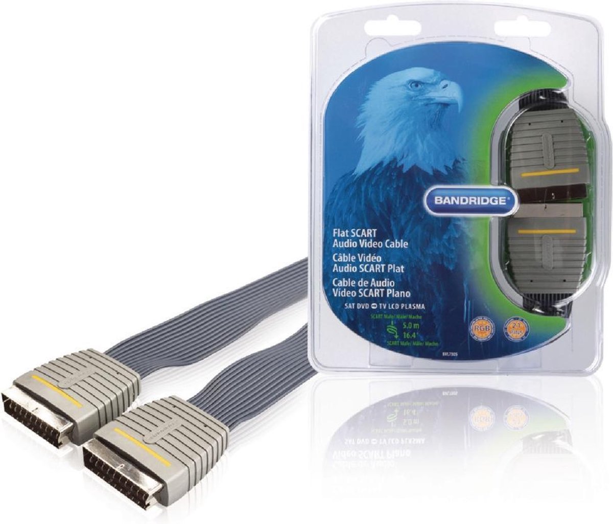 Bandridge 21pin platte scartkabel met vergulde contacten - 5 meter