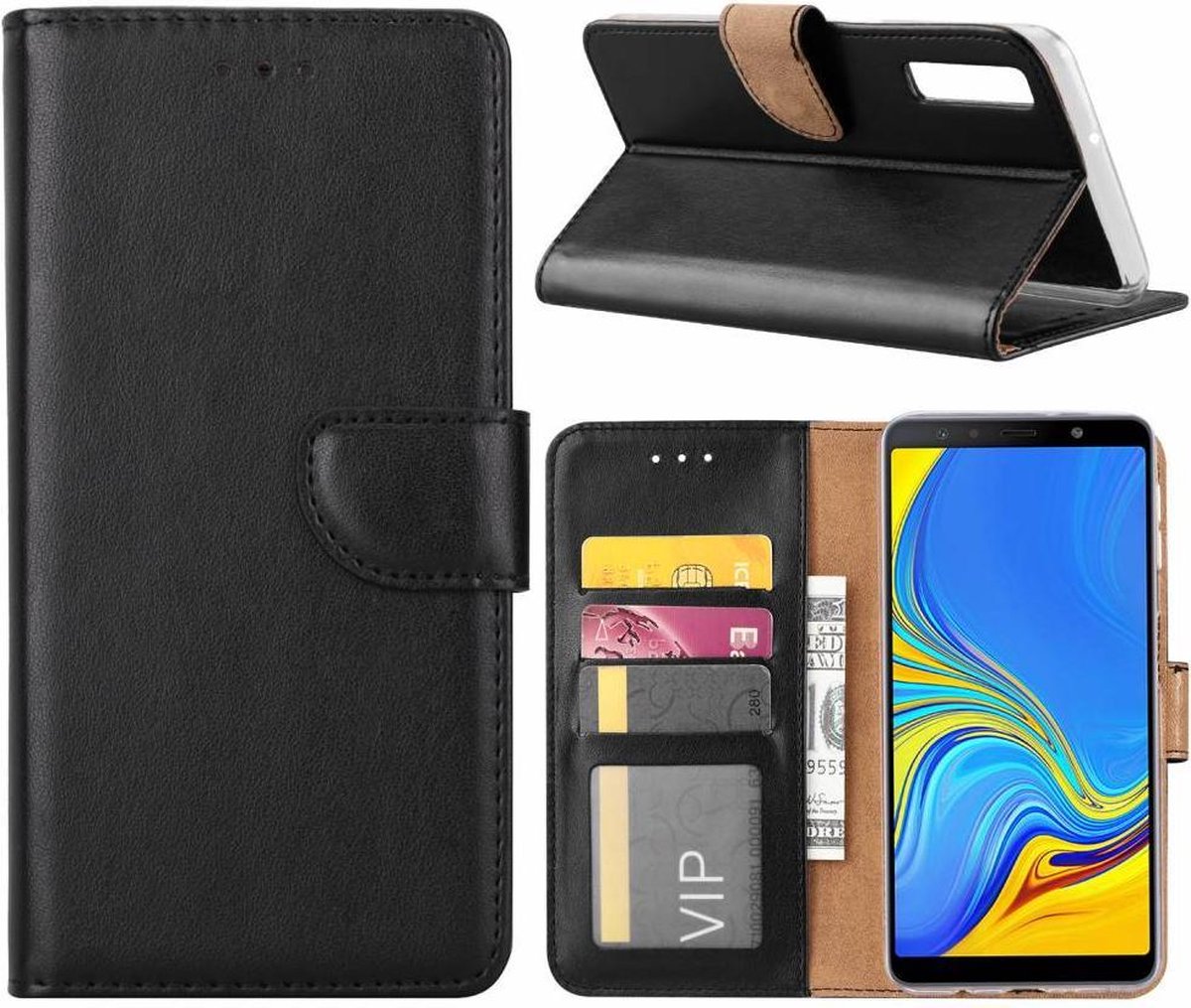 Samsung Galaxy A9 2018 Zwart Booktype / Portemonnee TPU Lederen Hoesje
