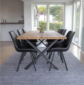 Moss eethoek , 1 eetkamertafel en 6 eetkamerstoelen, zwart en eik.