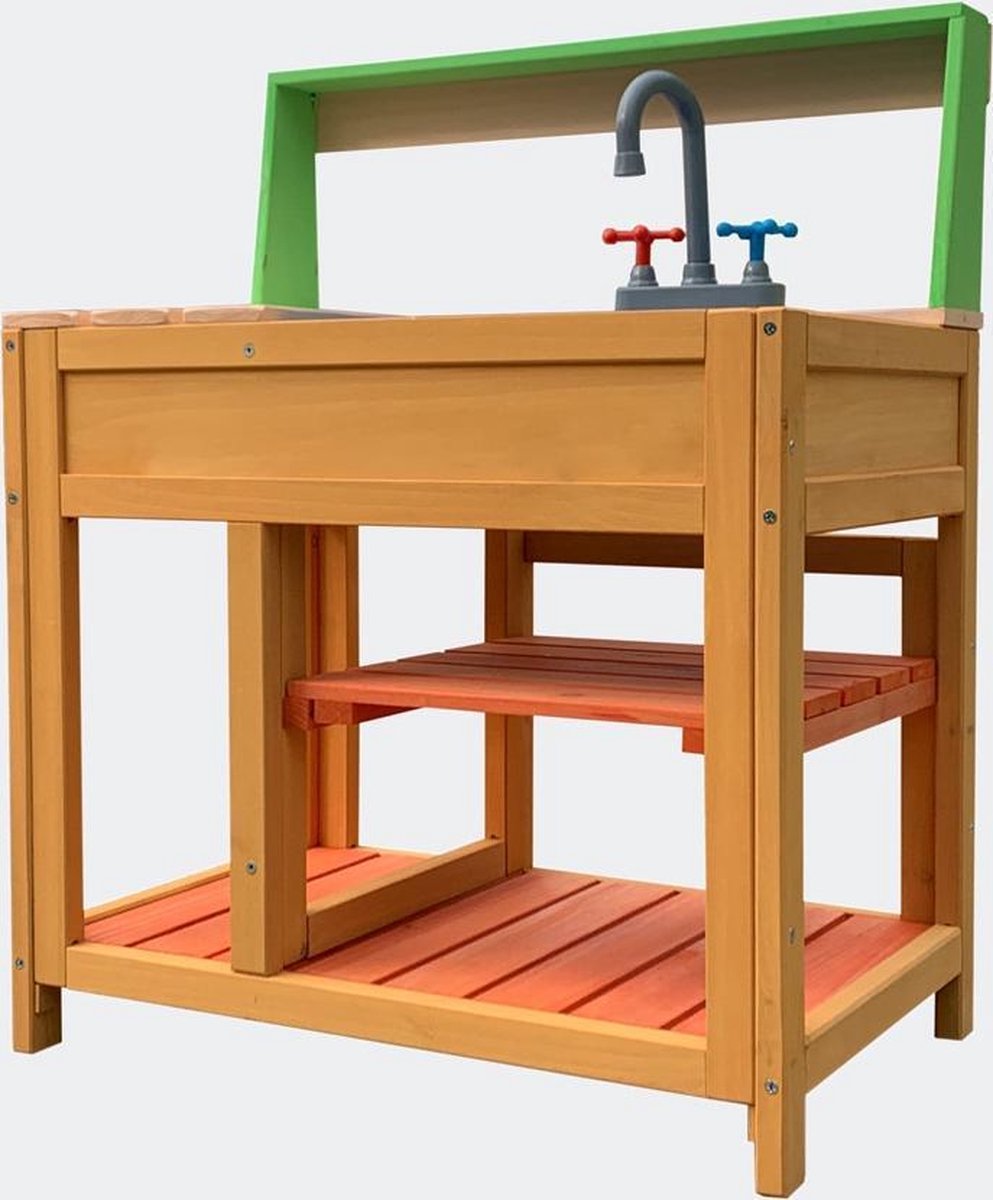 Mamabrum Grote Houten Speelkeuken Voor Kinderen XXL - Inclusief Accessoires, Bloempotten En Schort - Wit