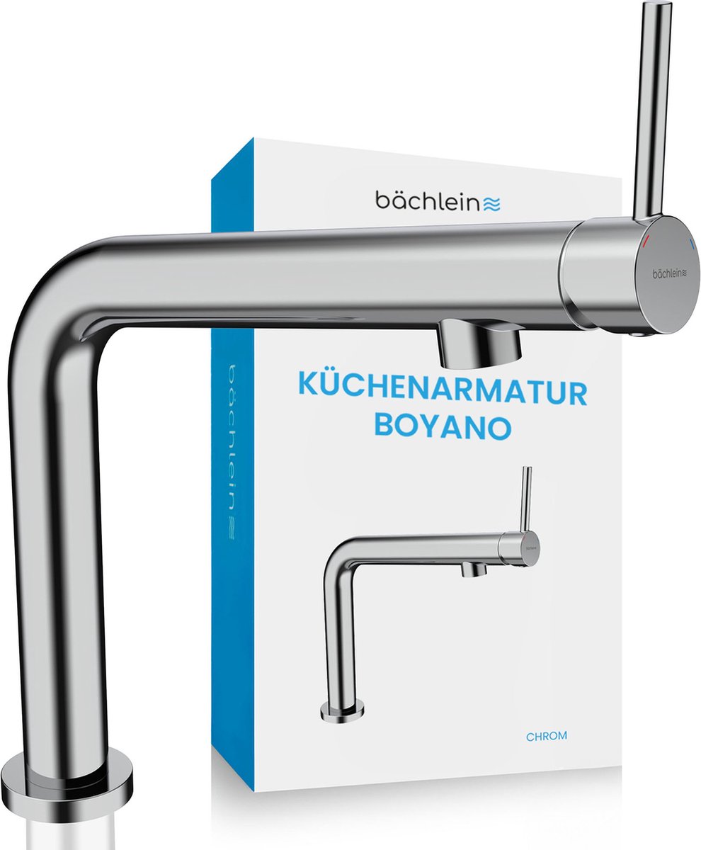 Bächlein Keukenkraan Boyano (Chroom) - Draaibare ééngreeps spoelbakmengkraan van hoogwaardig messing - Kraan voor de keuken met naar voren gerichte hendel