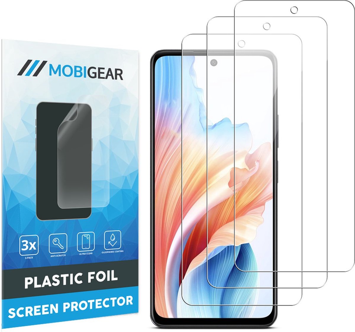 Mobigear Screenprotector geschikt voor OPPO A79 | Mobigear Screenprotector Folie - Case Friendly (3-Pack)