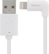 DELTACO IPLH-176 USB naar Lightning kabel MFi - Geschikt voor Apple - Haakse connectoren - 1 meter - Wit